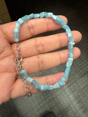 Aquamarine Blue Beaded Bracelet - Women's Adjustable Bracelet